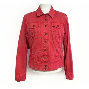 Lucky Brand Sabrina Denim Jacket Orange Coral Women’s Large Y2K Colorful Casual
